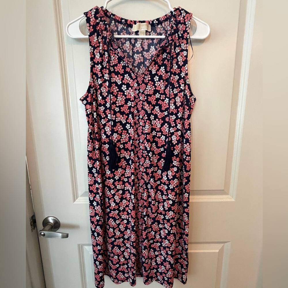 Michael Kors Navy and Pink Floral Midi Dress
